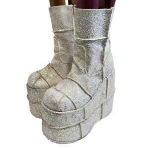 Demonia Stack 201G platform boots white iridescent glitter mens 7 womens 9 zip